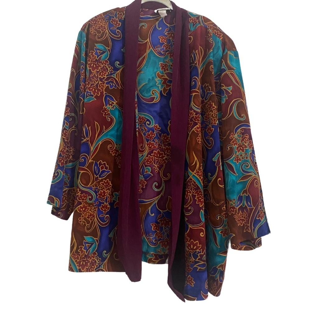VTG Maximalist Dream! Open Cardigan Jacket by Maggie Sweet. Rich colors. 2x-3x